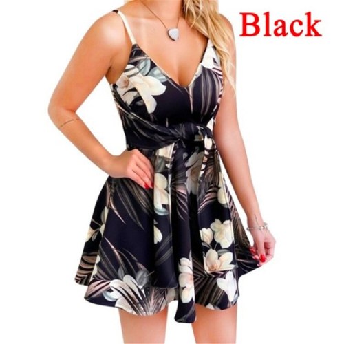 Fashion Sexy Women Sleeveless V-Neck Printed Short Dress Dresses YY001223