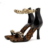 Women Fashion Metal Chain Square Toe Summer High Heels Sandals 660-10011