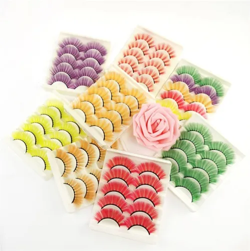5 Pairs 3D False Long Makeup Mink Colorful Eyelash Eyelashes