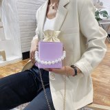 Fashion Square Women PU Leather Pearl Chain Handbags 764253