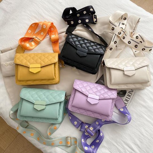 Women PU Leather Wide Shoulder Strap Square Handbags 605263