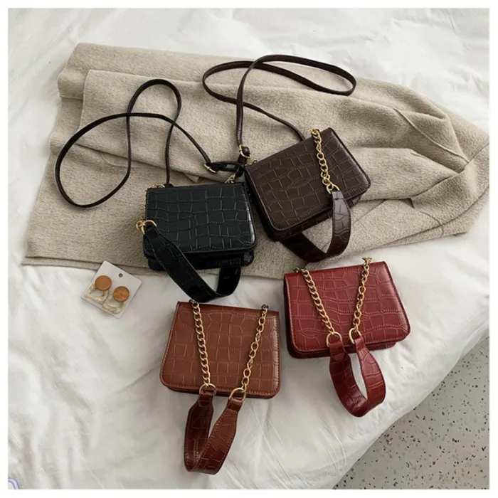 Crocodile Pattern Chain Small Square PU Leather Women's Handbags 962132