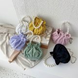 Women Pearl Bucket Bag Portable Handle Messenger Handbags 684253