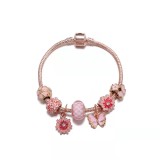 Women Sweet Pink Daisy Flower And Butterfly Charms Bracelets S04354