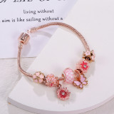 Women Sweet Pink Daisy Flower And Butterfly Charms Bracelets S04354
