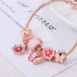Women Sweet Pink Daisy Flower And Butterfly Charms Bracelets S04354