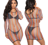 Long Sleeve Beach Print Mesh Transparent Dress Dresses SMR995768