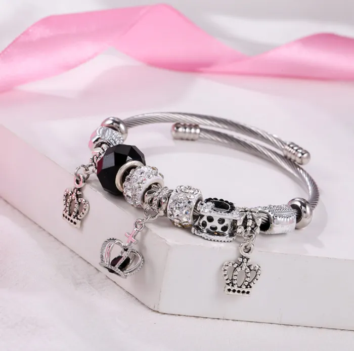 Fashion Stainless Steel Colorful Crown Charm Bracelets S05667