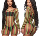 Long Sleeve Beach Print Mesh Transparent Dress Dresses SMR995768