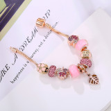 Women Sweet Pink Glass Crystal Beads Flower Charm Bracelets S07182