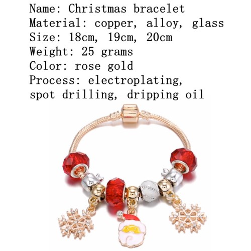 Christmas Snowflake Pendant Red Glass Bracelet Bracelets S08596