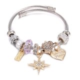 Women Fashion Stainless Steel Sweet Heart Pendant Bracelet Bracelets S10011