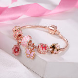 Women Sweet Pink Daisy Flower And Butterfly Charms Bracelets S04354