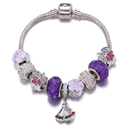 Female Purple Series Bell Pendant Leaves DIY Couple Charm Bracelets S07283