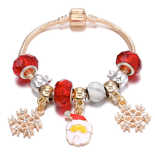 Christmas Snowflake Pendant Red Glass Bracelet Bracelets S08596