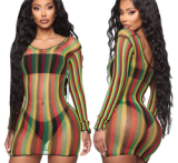 Long Sleeve Beach Print Mesh Transparent Dress Dresses SMR995768