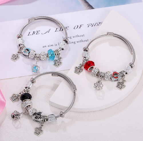 Fashion Stainless Steel Colorful Crown Charm Bracelets S05667