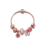 Women Sweet Pink Daisy Flower And Butterfly Charms Bracelets S04354
