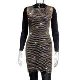 Ladies Shiny Sequin Club Party Diamond Short Mini Hollow Rhinestones Dresses YX140718