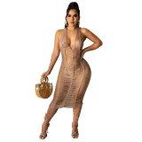 Transparent Sexy Hollow Out Halter Neck Lace-up Backless Dress Dresses TS1129310