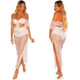 Women Summer Sexy Hollow Strapless Two Piece Dress Dresses G021324