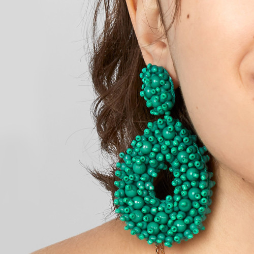 Green Earrings Seed Bead Circle Large Drop Earrings For Women erp6778
