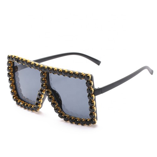 Women Design Rectangle Rhinestone Crystal Sunglasses 5705566