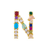 Brass Rainbow Zircon Letter 18K Necklace Necklaces nkp2536