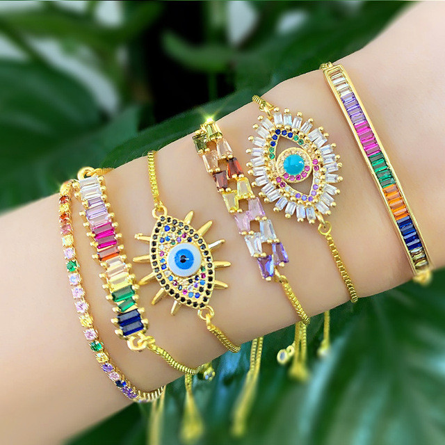 18k Rainbow Zircon Evil Eye Charm Bracelet Bracelets brb5465
