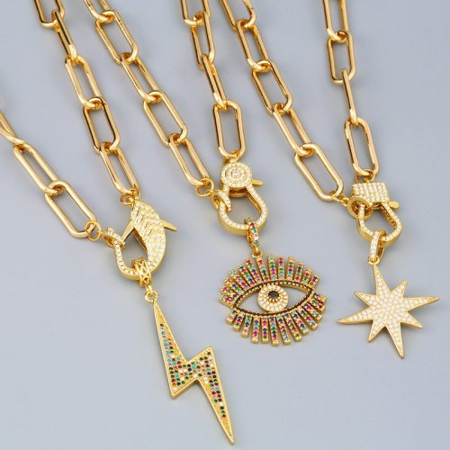 Hiphop Thick Chain Pendent Necklace for Women Rainbow Eyes Pendent nkp8192