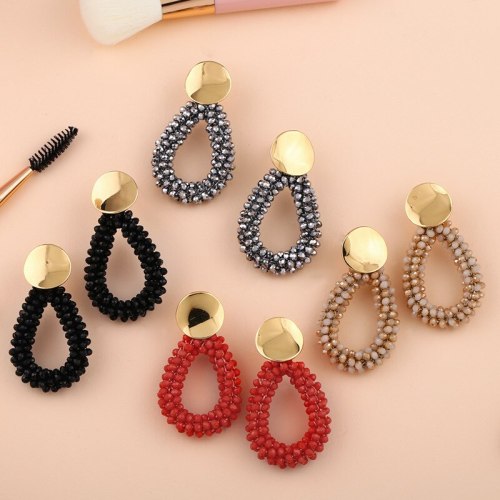 Women Crystal Rice Bead Earrings Water Drop Geometric Color Bead Earrings erq0718