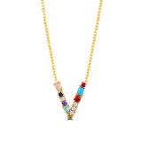 Brass Rainbow Zircon Letter 18K Necklace Necklaces nkp2536