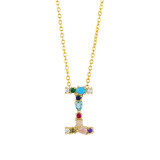 Brass Rainbow Zircon Letter 18K Necklace Necklaces nkp2536
