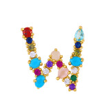 Brass Rainbow Zircon Letter 18K Necklace Necklaces nkp2536