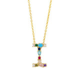 Brass Rainbow Zircon Letter 18K Necklace Necklaces nkp2536