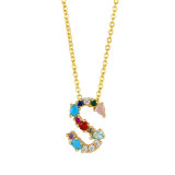 Brass Rainbow Zircon Letter 18K Necklace Necklaces nkp2536