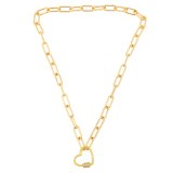 Women Gold Crystal Heart Necklace Chain With Carabiner Lock nkr5768