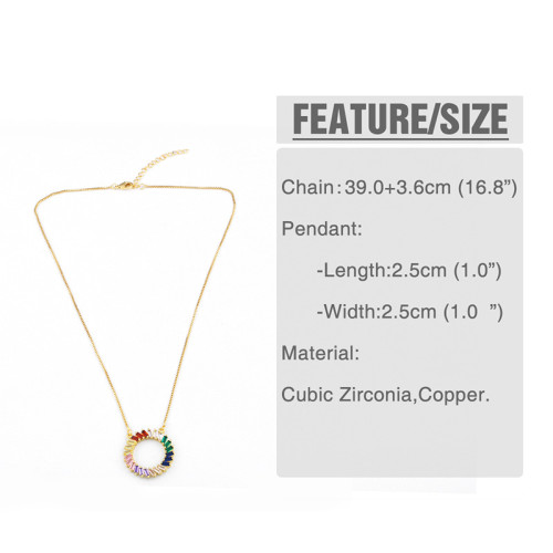Women's Choker Rainbow CZ Stone Round Circle Charm Pendant Necklaces nkn1728