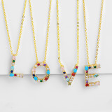 Brass Rainbow Zircon Letter 18K Necklace Necklaces nkp2536