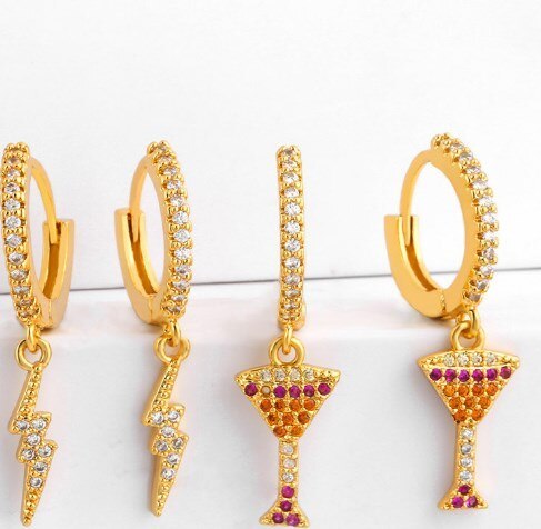 Brass Copper Gold Plated Crystal Drop Hoop Earrings err3142