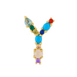 Brass Rainbow Zircon Letter 18K Necklace Necklaces nkp2536