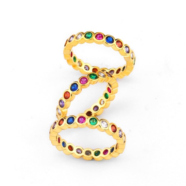 Women Rainbow Mini Eternity Gold Ring Colorful Cubic Finger Rings rih8192