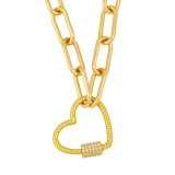 Women Gold Crystal Heart Necklace Chain With Carabiner Lock nkr5768