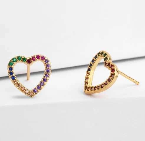 Heart Multicolor Plated Crystal Drop Hoop Earrings erq0213