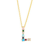 Brass Rainbow Zircon Letter 18K Necklace Necklaces nkp2536