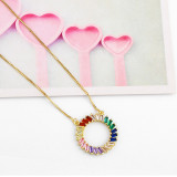 Women's Choker Rainbow CZ Stone Round Circle Charm Pendant Necklaces nkn1728