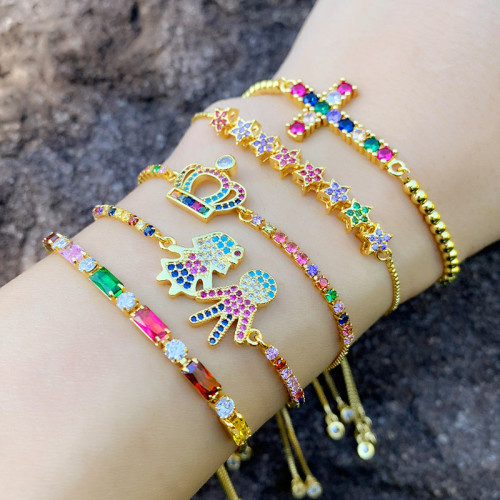 Women Fashion Colorful Zircon Cross Charm Bracelets brb7889