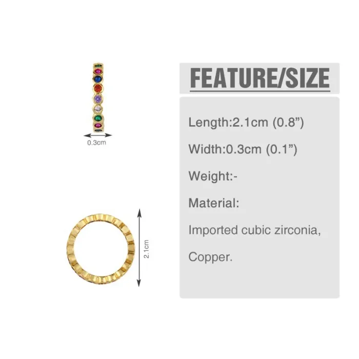 Women Rainbow Mini Eternity Gold Ring Colorful Cubic Finger Rings rih8192