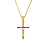 Fashion Rainbow Heart CZ Cross Necklace Necklaces nkp5667