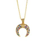 Women Choker Gold Chain Rainbow Cubic Pendant Necklaces nkp2738
